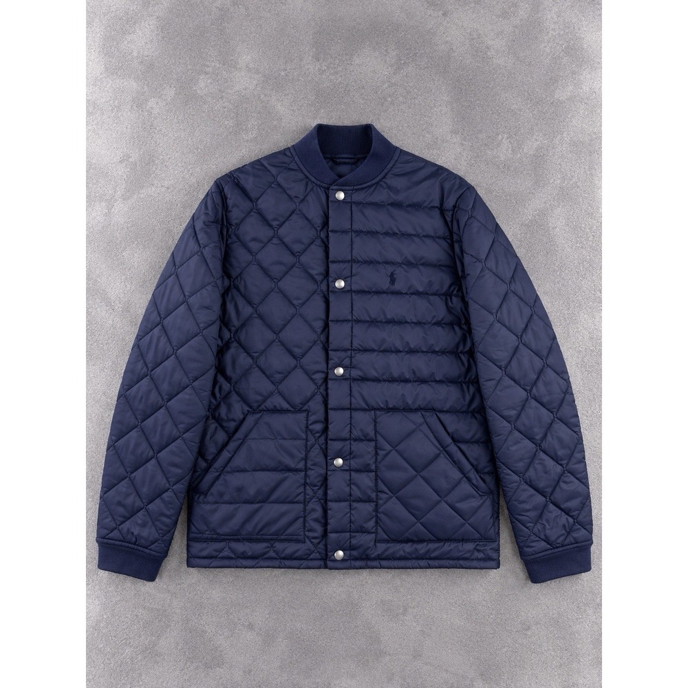 Polo Ralph Lauren Quilted Jacket Boys Small Navy Diamond Snap Front Equestrian